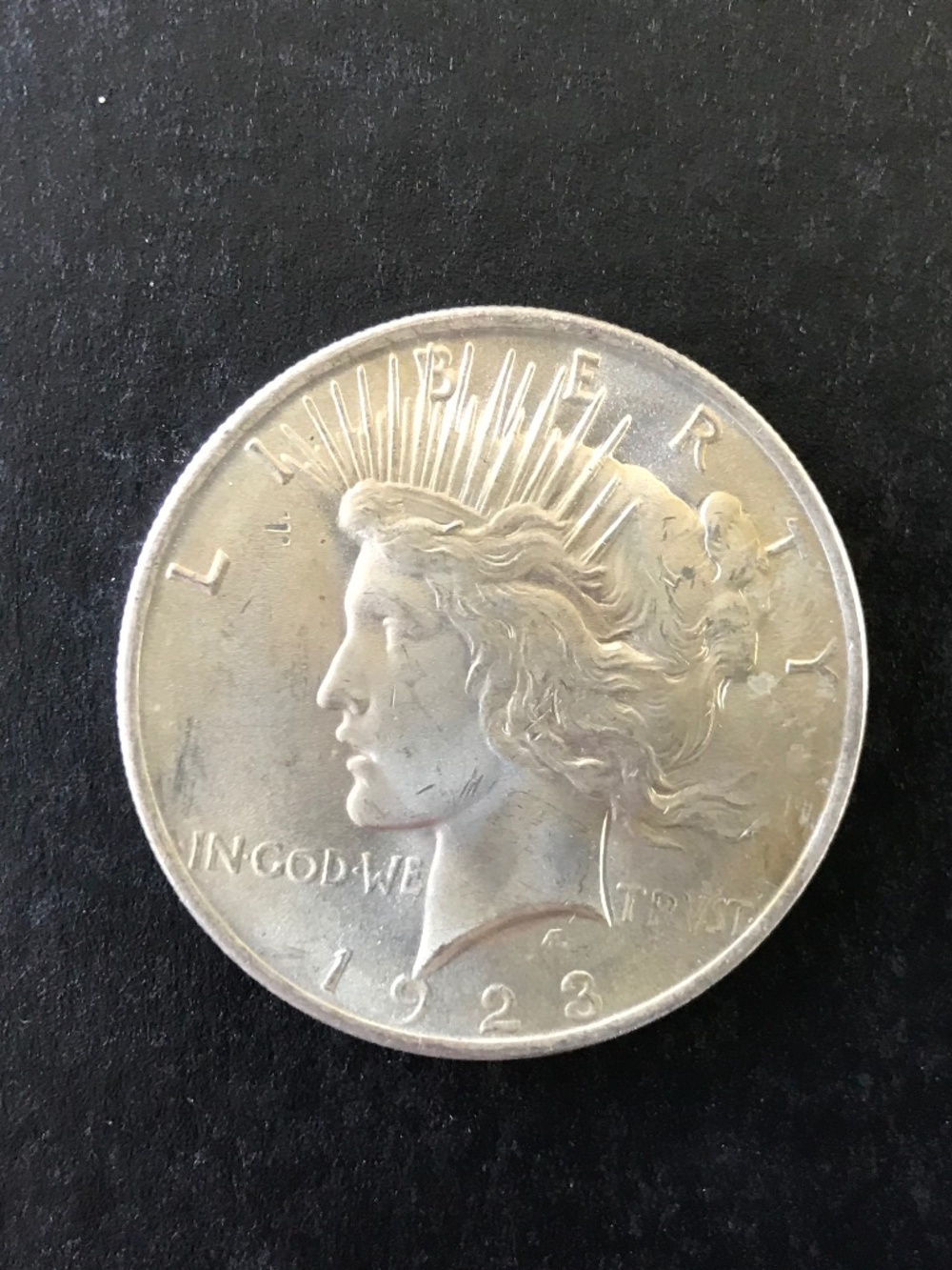 1923 P US Peace Dollar, Unc, 90% Silver, Light Gold Toning, Beautiful!